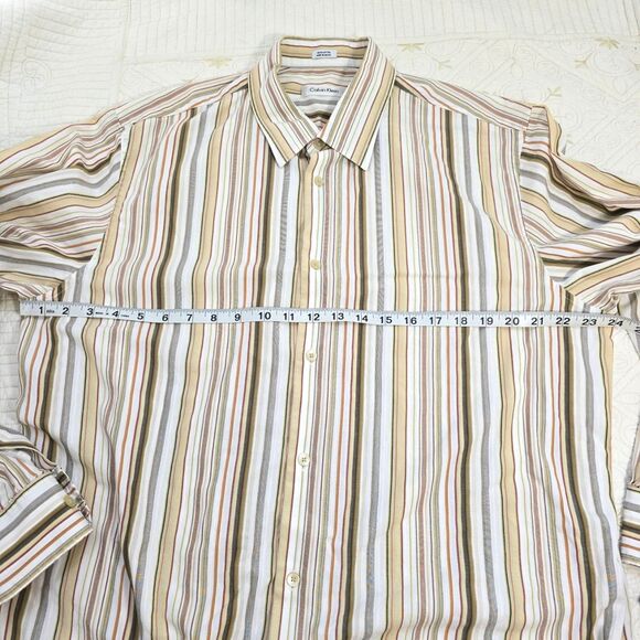 Calvin Klein Long Sleeve Dress Shirt Mens XL Button Down Striped Brown White Red - Picture 4 of 9